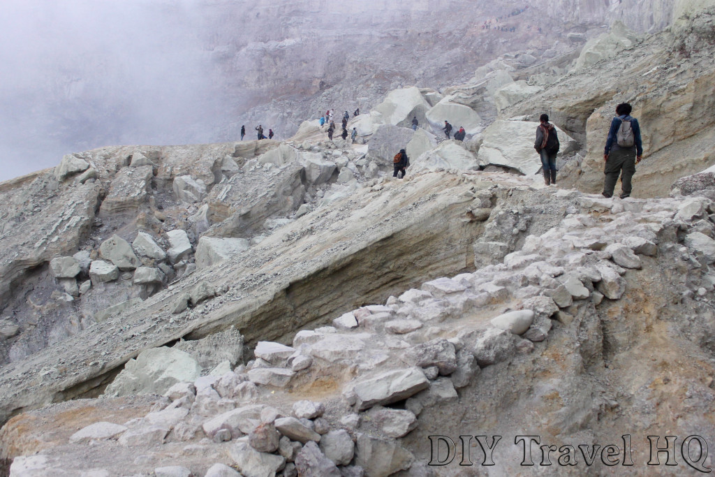 The rocky path inside Mt Ijen crater