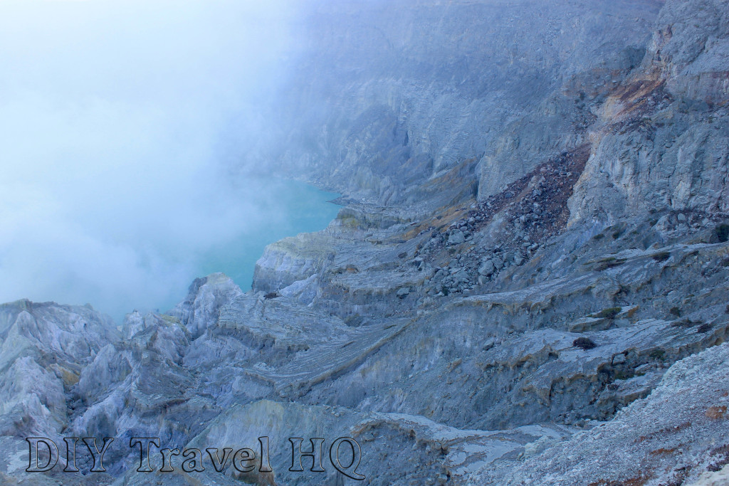 The blue crater lake of Mt Ijen