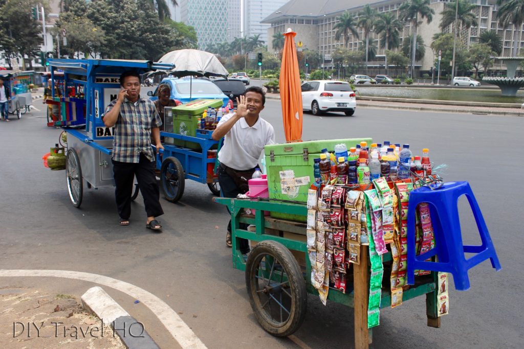 Friendly food cart vendors in Jakarta