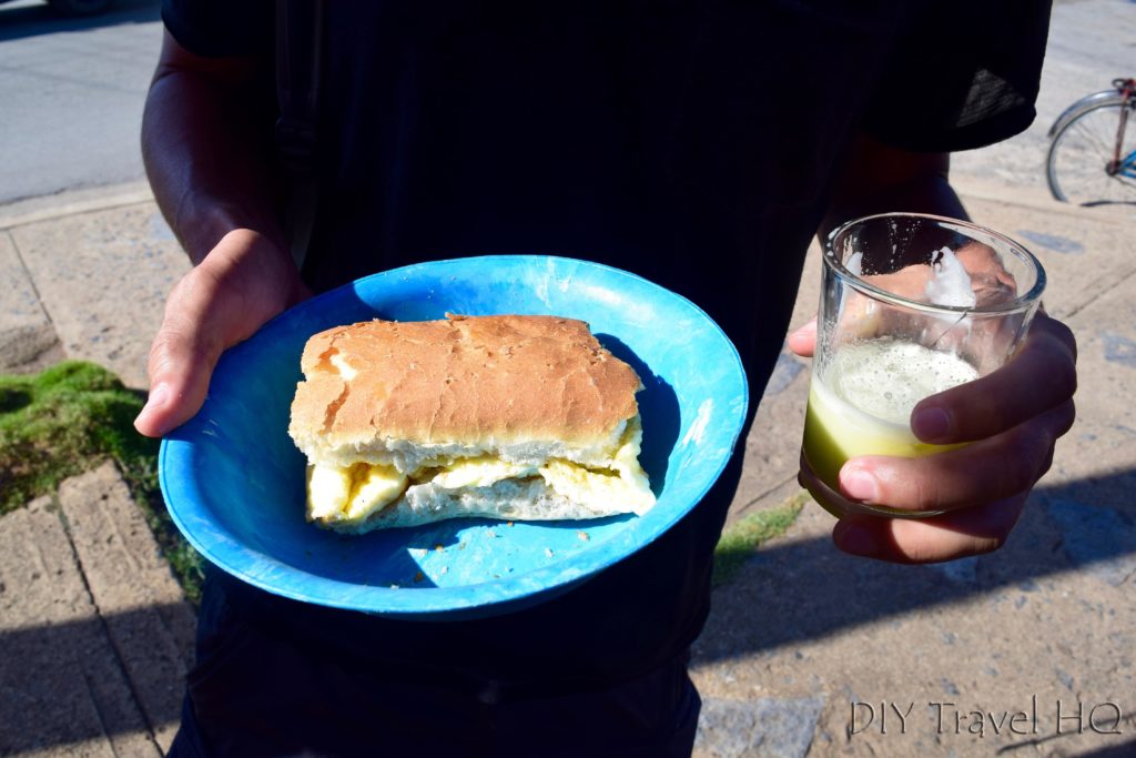 Egg sandwich & sugar cane juice