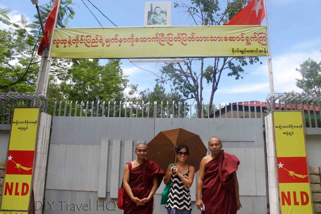 Entrance of Me with my monk friends at Aung San Suu Kyi’s House