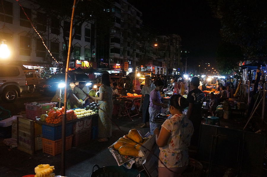 Night market in Yangon Myanmar