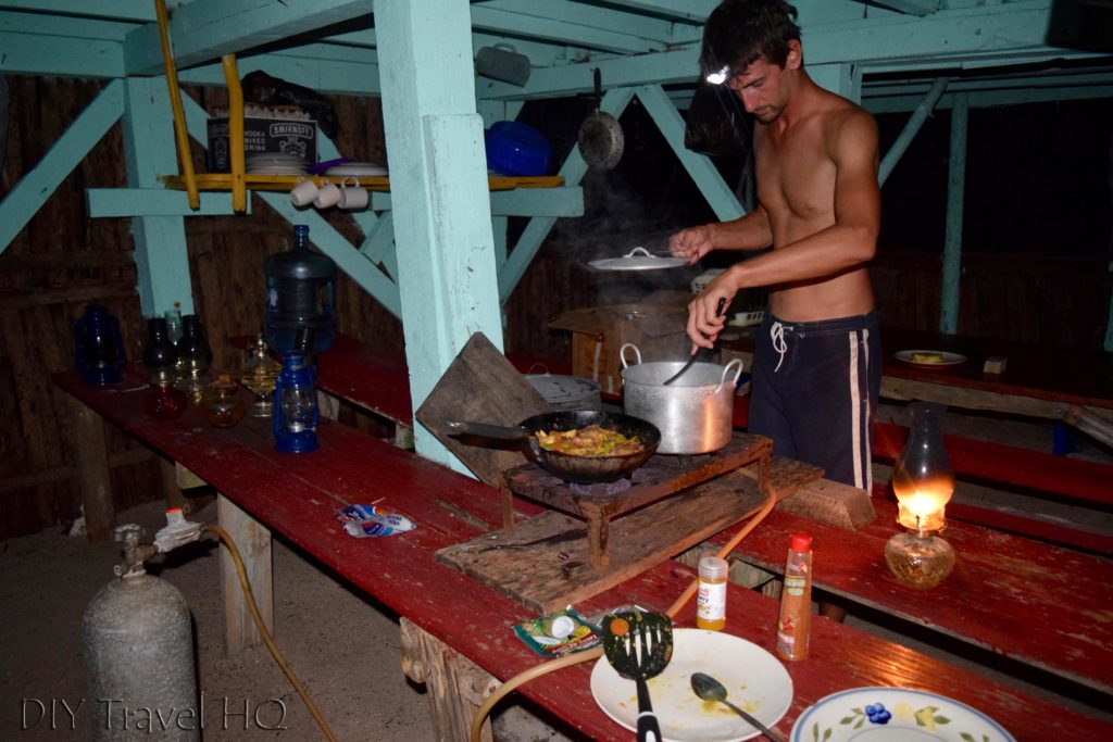 Cooking in kitchen on Glovers Atoll