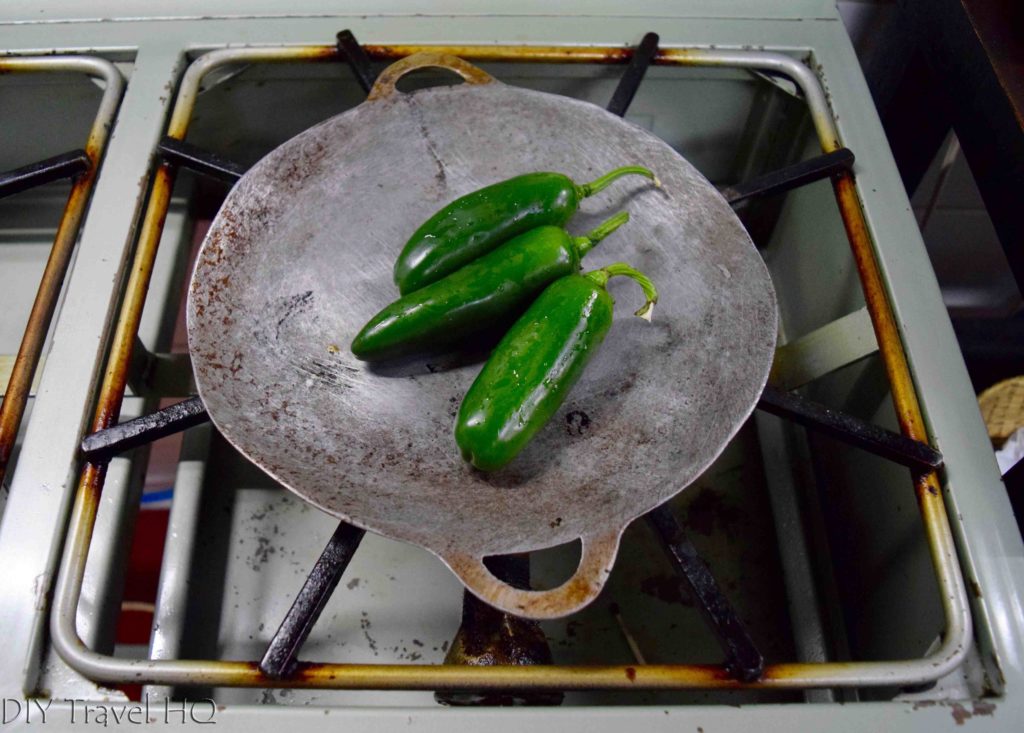 Preparing chili rellenos