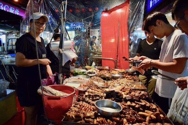 Street food skewer stall in Taiwan night market
